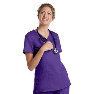 Scrub Top V-Neck Tunic 3 Pockets 2X Small Grape Womens Ea