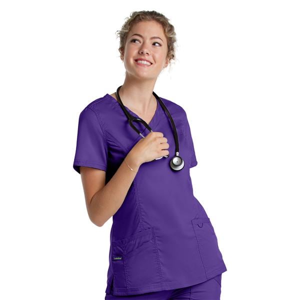 Scrub Top V-Neck Tunic 3 Pockets 2X Small Grape Womens Ea