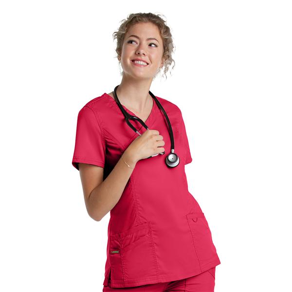 Scrub Top V-Neck Tunic 3 Pockets Small True Red Womens Ea product image