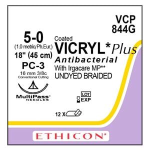 Vicryl Plus Suture 5-0 1x18" Triclosan/Polyglactin 910 Braid PC-31 Undyed 12/Bx