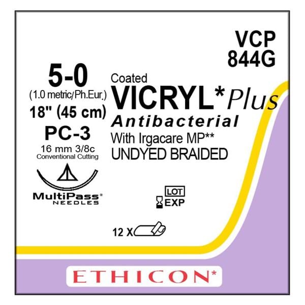 Vicryl Plus Suture 5-0 1x18" Triclosan/Polyglactin 910 Braid PC-31 Undyed 12/Bx