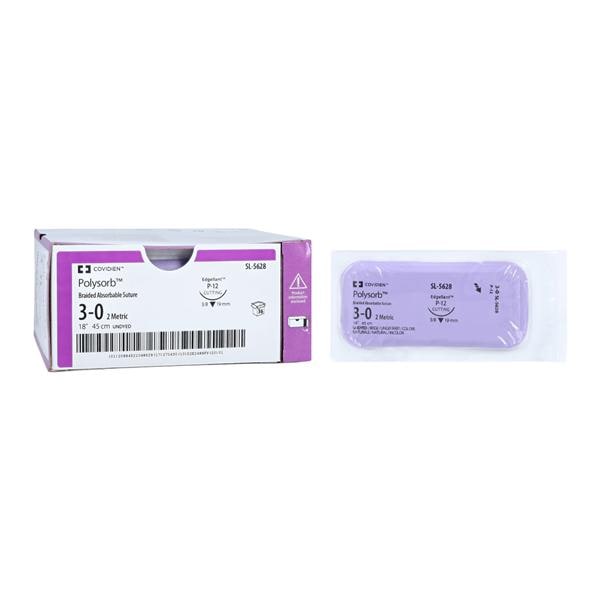Polysorb Suture 3-0 18" Polyester Braid P-12 Undyed 36/Ca