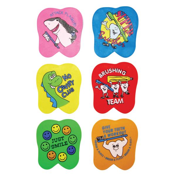 Erasers Tooth Assorted Colors With Dental Sayings 72/Pk - Erasers Tooth Assorted Colors With Dental Sayings 72/Pk - Image 1