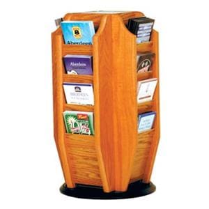 Counter Rotary Brochure Display 16 Pockets Medium Oak 12 in x 23 in x 12 in Ea