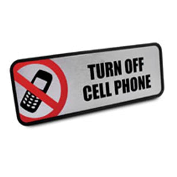 Sign Turn Off Cell Phone 3 in x 9 in Brushed Metal Ea