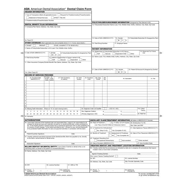 ADA 2-Sided Claim Forms 2024 8.5 in x 11 in White 100/Pk