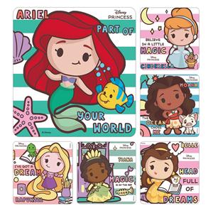 Disney Stickers Kids 2.5 in x 2.5 in Princess Chibi Cartoon 100/Rl