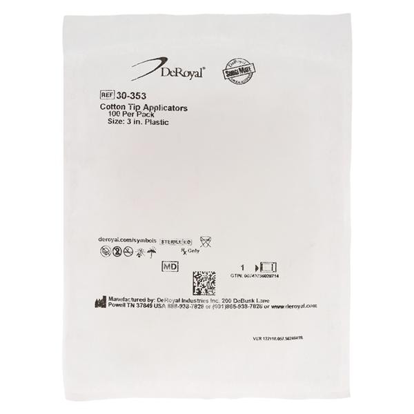 Applicator 3 in Plastic Shaft Sterile 100/Pk, 20 PK/CA