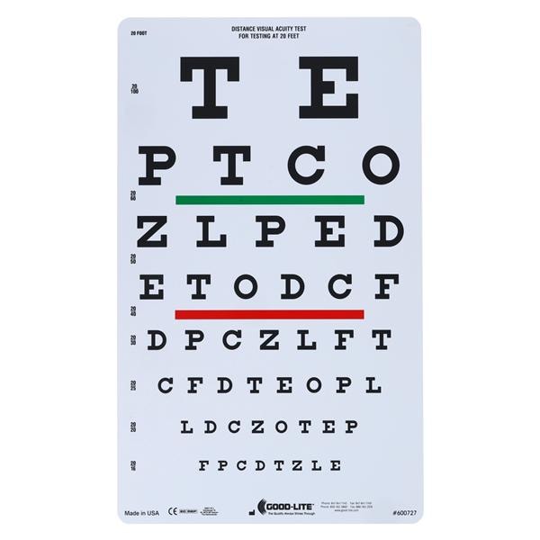Eye Chart 20' Testing Distance Ea