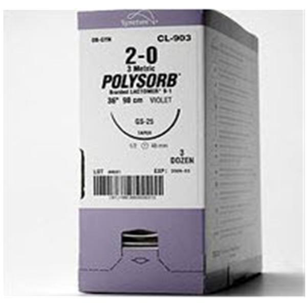 Polysorb Suture 0 5x18" Polyester Braid HOS-10 Undyed 12/Ca