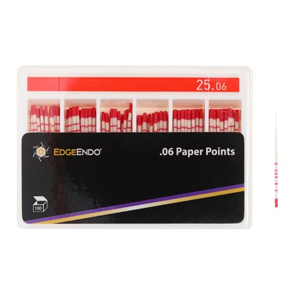 EdgeEndo Paper Points Size #25 Size #25 .06 Red Cone 100/Pk