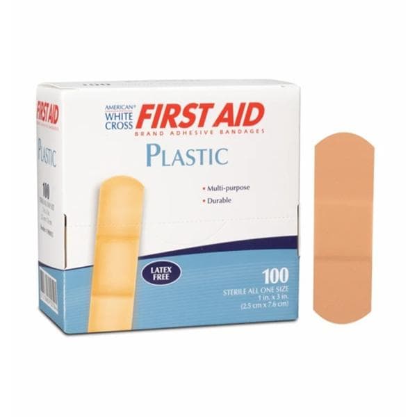 American White Cross Adhesive Bandage Plastic 1x3" Tan Sterile 1200/Ca