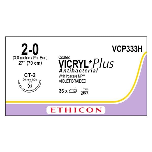 Vicryl Plus Suture 2-0 27" Triclosan/Polyglactin 910 Braid CT-2 Violet 36/Bx
