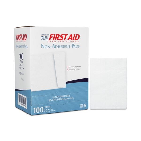 American White Cross Cotton Pad 3x4" Sterile Non-Adherent Absorbent LF, 12 BX/CA