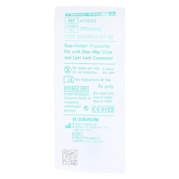 Dispensing Pin Non-Vented Spike 1-Way Valve Luer Lock Connector 50/Ca