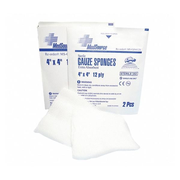 Cotton Gauze Sponge 4x4" 12 Ply Sterile Not Made With Natural Rubber Latex