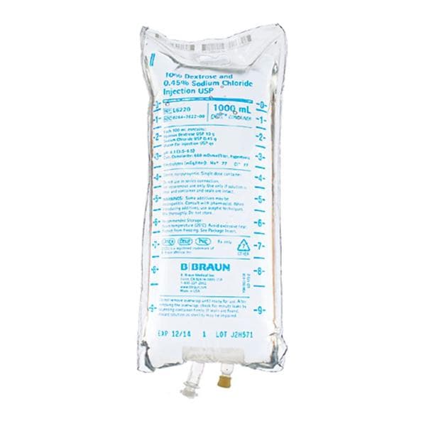 IV Injection Solution Dextrose 10%/Sodium Chloride 0.45% 1000 Plstc Cntnr 12/Ca