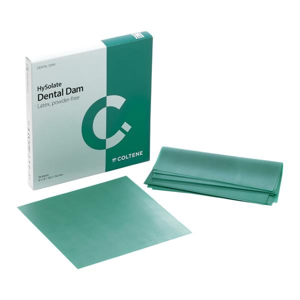 HySolate Latex Rubber Dam 6 in x 6 in Extra Heavy Gauge Grn Unflvr Unscnt 36/Bx