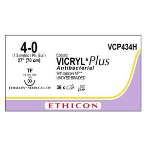 Coated Vicryl Plus Suture 4-0 1x27" TCS/PG910 Brd RB2 Undyd 36/Bx