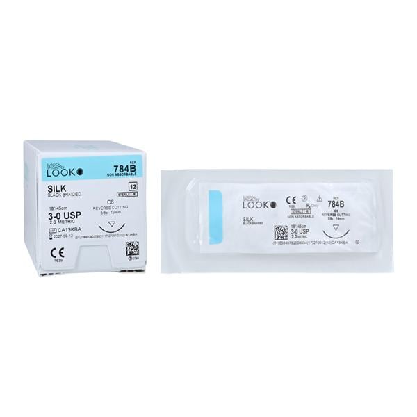 Silk Suture with C6 Needle (RC), Black Braided, 18"/45 cm, # 3-0, 12/Pk, 784B thumbnail 7