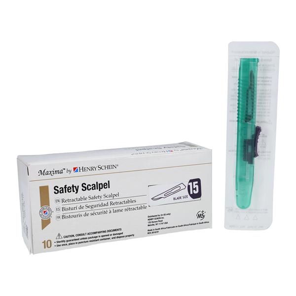 Maxima Disposable Safety Scalpel #15 Stainless Steel Sterile, 50 BX/CA