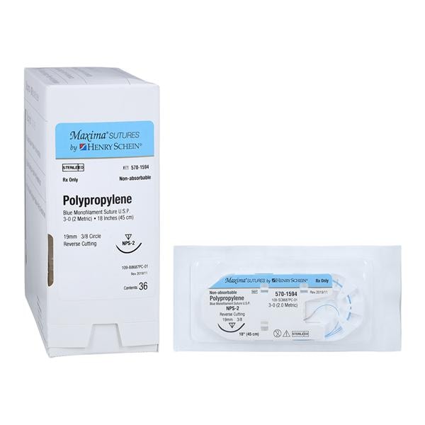 Maxima Suture 3-0 18" Polypropylene Monofilament NPS-2 Blue 36/Bx