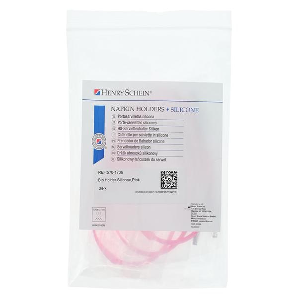 Bib Holder Pink Silicone 3/Pk, 100 PK/CA