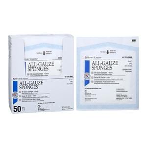 Henry Schein Premium 100% Cotton All-Gauze Sponge 4x4" 8 Ply Sterile Square LF, 24 BX/CA