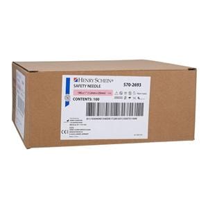 Safety Needle 18gx1" Pink Safety Shield 100/Bx, 8 BX/CA