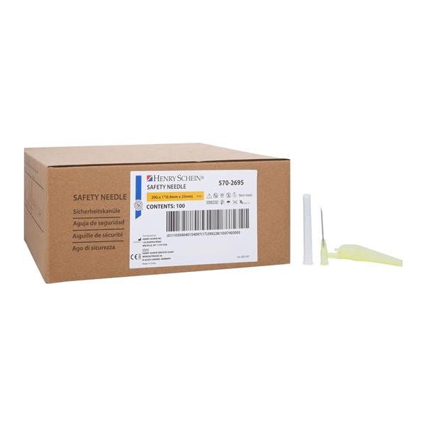 Safety Needle 20gx1" Yellow Safety Shield 100/Bx, 8 BX/CA