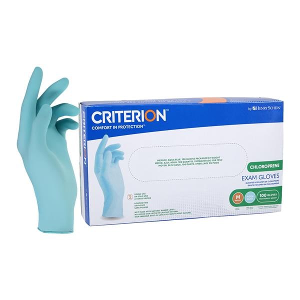 Criterion Chloroprene Exam Gloves Medium Aqua Blue Non-Sterile 100/Bx, 10 BX/CA