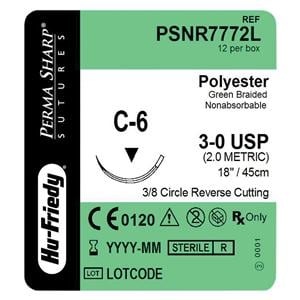 Perma Sharp Suture 3-0 18" Polyester Monofilament C-6 Green 12/Bx
