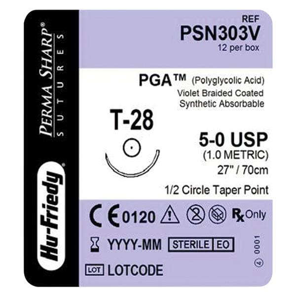 Perma Sharp Suture 5-0 27" Polyglycolic Acid Braid T-28 Violet 12/Pk - Perma Sharp Suture 5-0 27" Polyglycolic Acid Braid T-28 Violet 12/Pk - Image 1