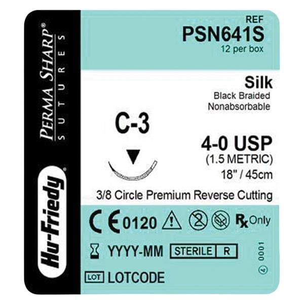 Perma Sharp Suture 4-0 18" Silk Braid C-3 Black 12/Bx