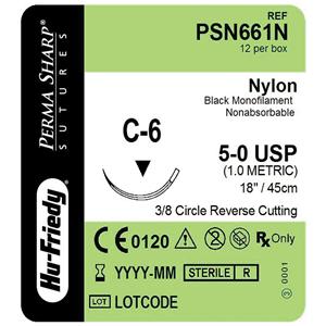 Perma Sharp Suture 5-0 18" Nylon Monofilament C-6 Black 12/Bx