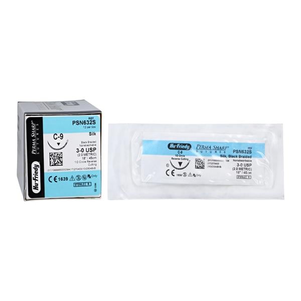 Perma Sharp Suture 3-0 18" Silk Braid C-9 Black 12/Bx