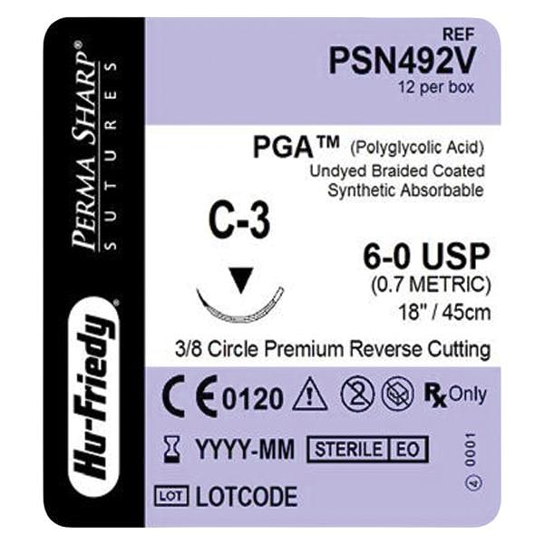 Perma Sharp Suture 6-0 18" Polyglycolic Acid Braid C-3 Undyed 12/Pk