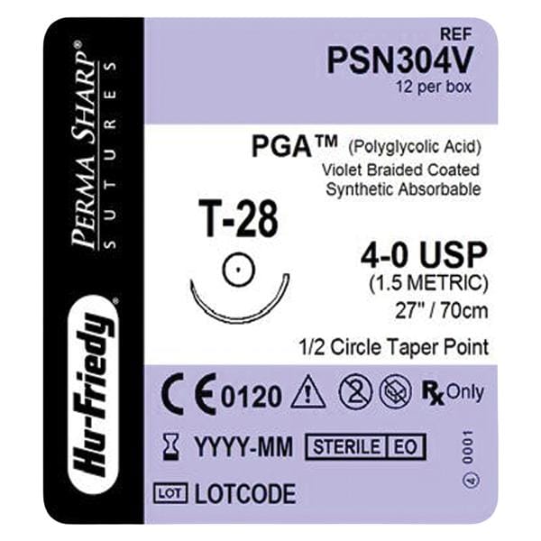 Perma Sharp Suture 4-0 27" Polyglycolic Acid Braid T-28 Violet 12/Bx product image