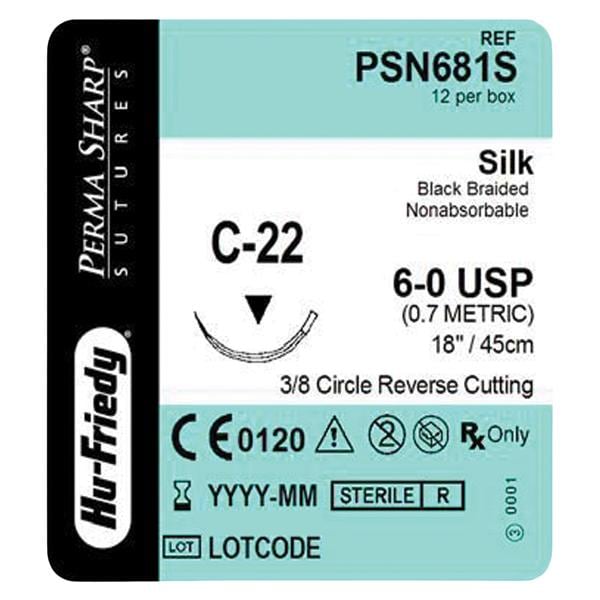 Perma Sharp Suture 6-0 18" Silk Braid C-22 Black 12/Bx
