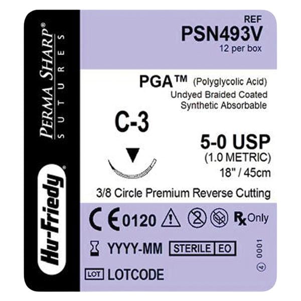 Perma Sharp Suture 5-0 18" Polyglycolic Acid Braid C-3 Undyed 12/Pk