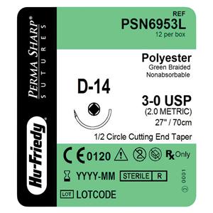 Perma Sharp Suture 3-0 27" Polyester Braid D-14 Green 12/Bx