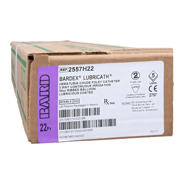 Lubricath 3-Way Foley Catheter Coude Tip Hydrogel Coated Latex 22Fr 30cc