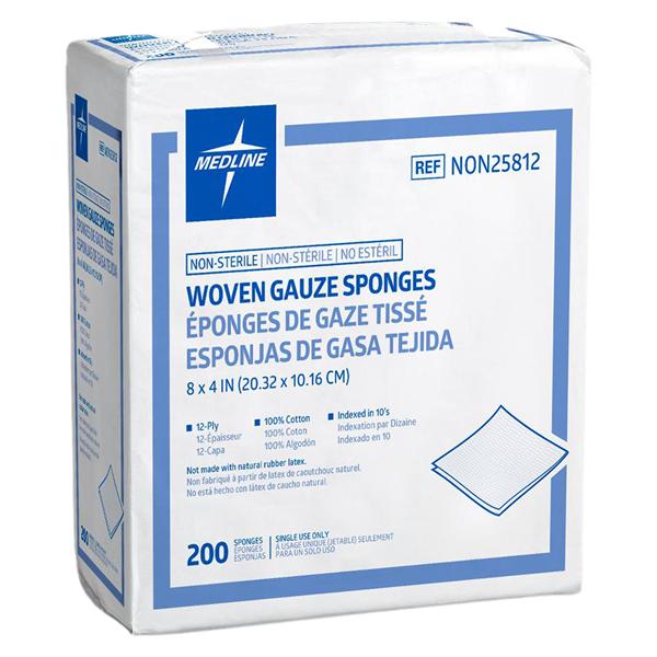 100% Cotton Woven Gauze Sponge 4x8" 12 Ply Non-Sterile LF