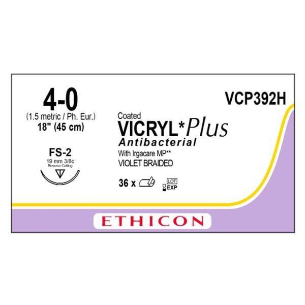 Coated Vicryl Plus Suture 4-0 18" Triclosan/Polyglactin 910 Braid FS-2 Vio 36/Bx product image