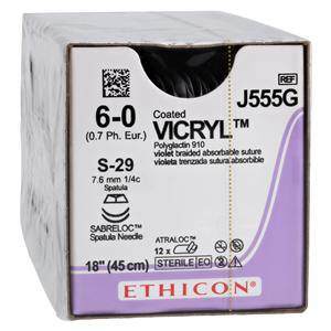 Vicryl Suture 6-0 1x18" Polyglactin 910 Braid S-29/S-29 Violet 12/Bx