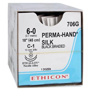 Perma-Hand Suture 6-0 18" Silk Braid C-1/C-1 Black 12/Bx