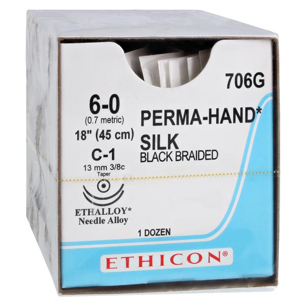 Perma-Hand Suture 6-0 18" Silk Braid C-1/C-1 Black 12/Bx