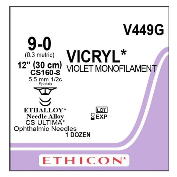 Vicryl Suture 9-0 1x12" Polyglactin 910 Braid CS160-8/CS160-8 Violet Bx
