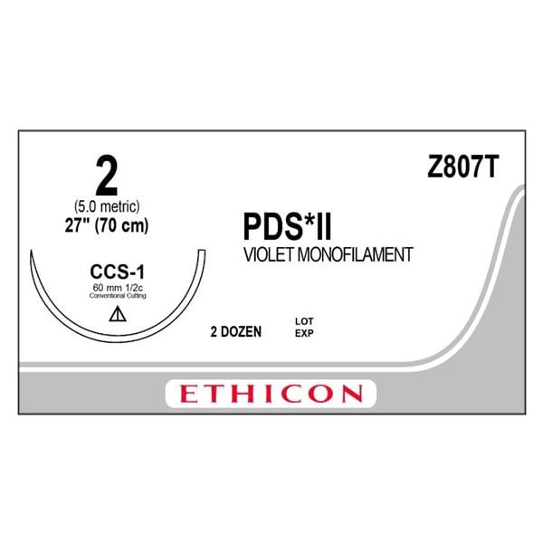 PDS II Suture 2 27" Polydioxanone Monofilament CCS-1 Violet 24/Bx