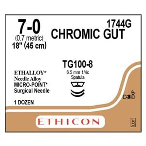 Gut Chromic Suture 7-0 1x18" Chromic Gut Monofilament TG100-8/TG100-8 Brn 12/Bx